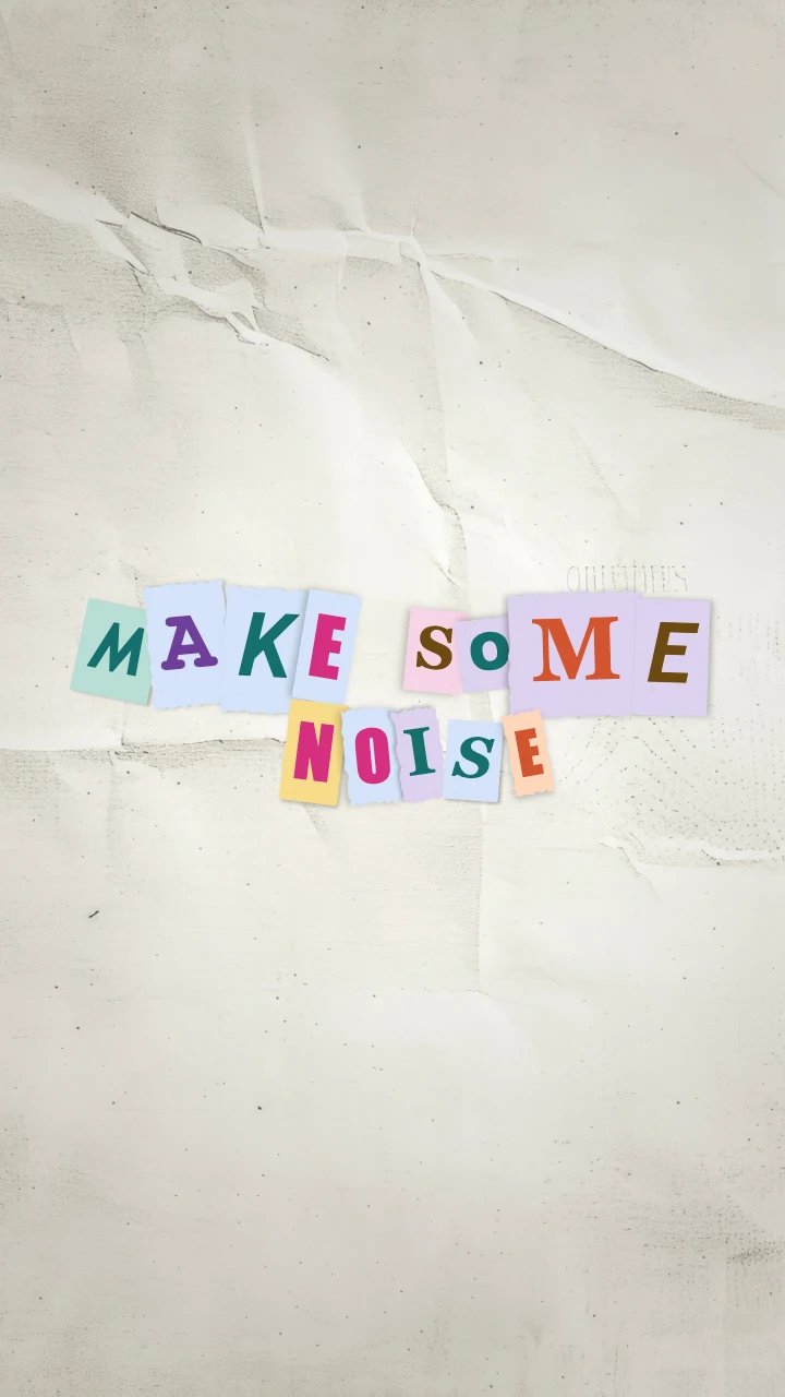 MAKE SOME NOISE with Medium letters, Candy colors, and Airy spacing; all three words are visible and NOISE stays together on the second row