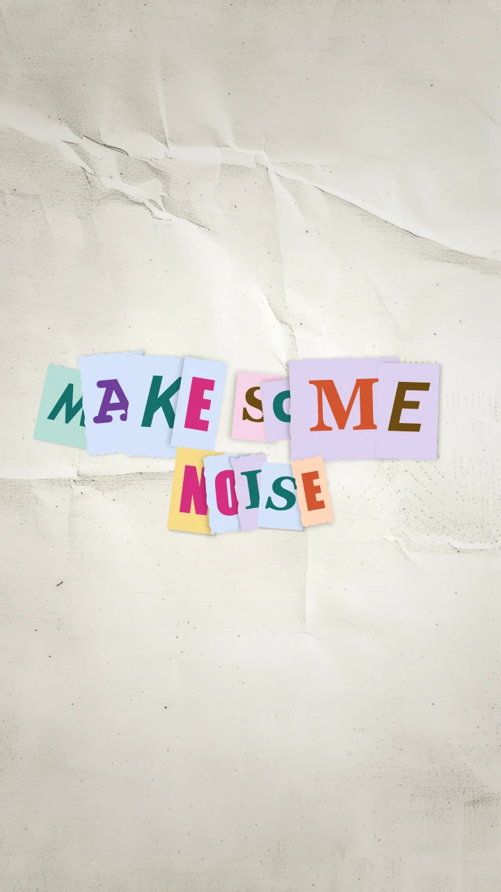 The same MAKE SOME NOISE title rendered with Large letters, the Candy palette, and Tight spacing